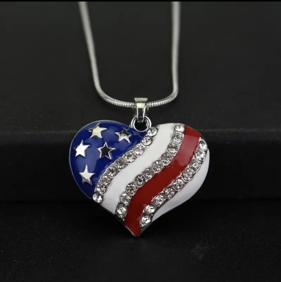 American Flag HEART PENDANT 🇺🇲Necklace Stainless Steel-Heart Patriotic- NEW - Picture 3 of 14
